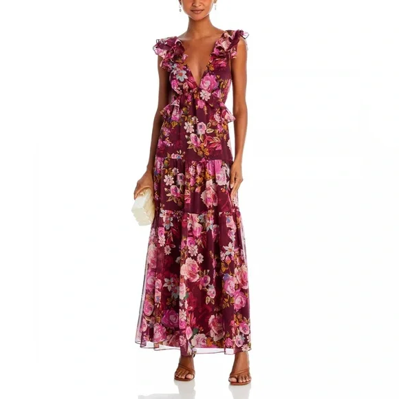 chinese dress ladies AQUA DIAMONDS RUFFLE MAXI